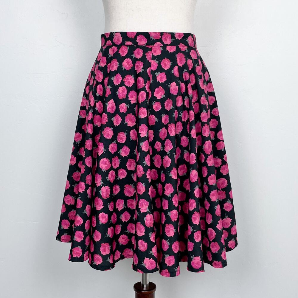 Next Retro Vintage 90s Rose Floral Satin Flared A-Line Mini Circle Skirt SIZE 6